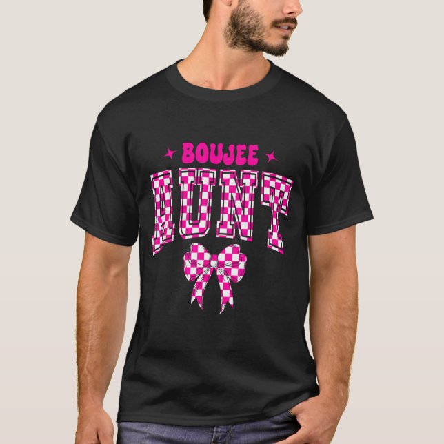Camiseta Boujee Aunt Nk Checkered Bow Birthday Family Match (Frente)