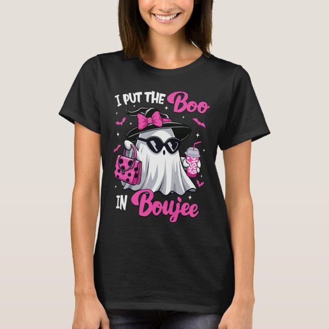 Camiseta Boujee Boo Jee Spooky Ghost Pink Halloween Pumpkin (Frente)