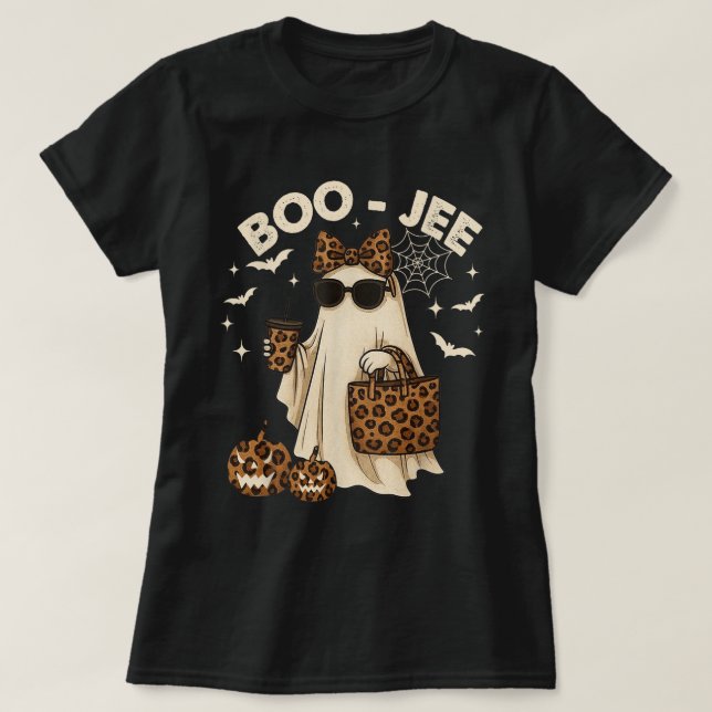 Camiseta Boujee Leopard Ghost Halloween Girl Tee (Frente do Design)