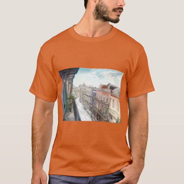 Camiseta Bourbon Street Balcony Ver Nova Orleans (Frente)