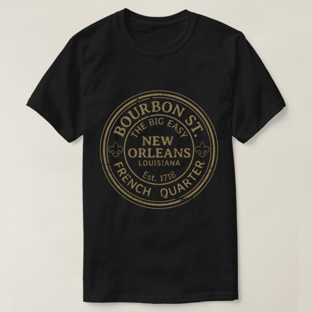 Camiseta Bourbon Street Nova Orleans Francês Distância do Q (Frente do Design)
