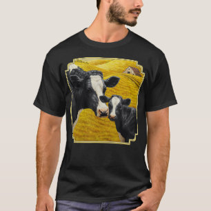 Camiseta Bovinos de raça Holstein e vitelo de raça branca