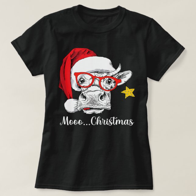 Camiseta Bovinos Engraçados Com Papai Noel No Natal (Frente do Design)