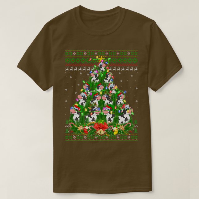 Camiseta Bovinos Xmas Lighting Papais noeis de gado Cristo (Frente do Design)