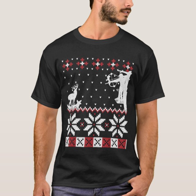 Camiseta Bow Hunter Ugly Christmas Sweater Archery Deer Hun (Frente)