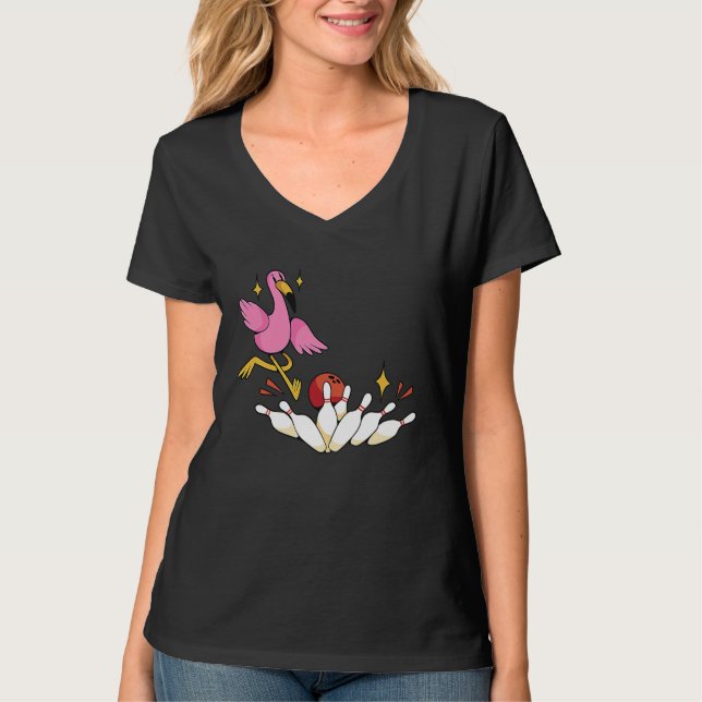 Camiseta Bowler Strike Bowling Team Bowling Pins Flamingo B (Frente)