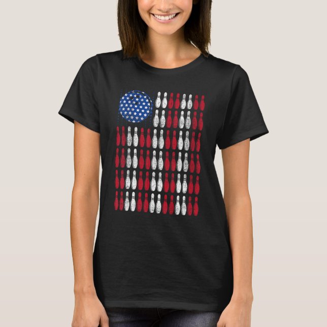 Camiseta Bowling American Flag 4th of July Men Women Patrio (Frente)