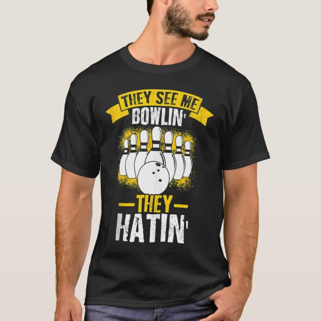Camiseta Bowling Ball Pin Bowler Strike Bowling Team Bowlin (Frente)