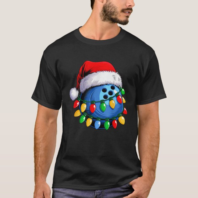 Camiseta Bowling Ball Santa Hat Christmas Bowling Xmas Ligh (Frente)