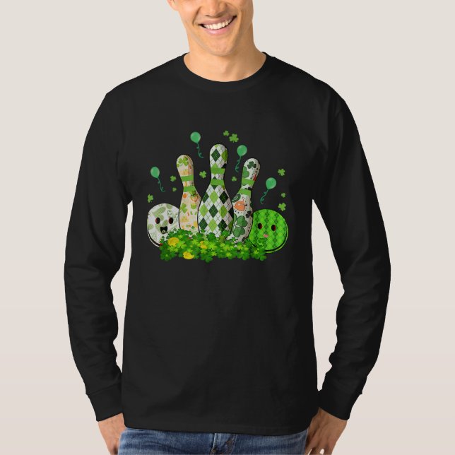 Camiseta Bowling Ball Shamrock Leprechaun St Patricks Day B (Frente)