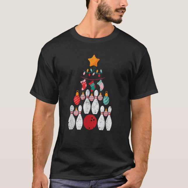 Camiseta Bowling Player Christmas Tree Lights Xmas Ball Bow (Frente)