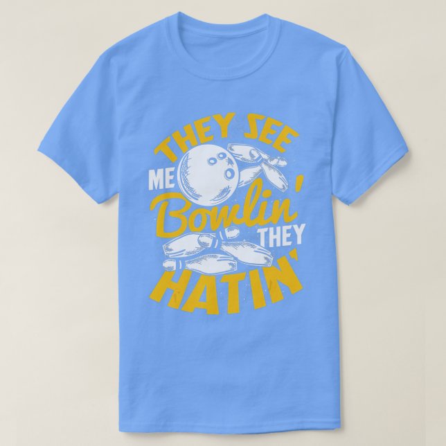 Camiseta Bowling  Roll Pins Strike Bowler Sports Team  (Frente do Design)