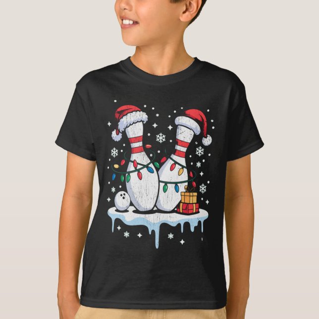 Camiseta Bowling Santa Hat Funny Christmas Long Sleeve  (Frente)