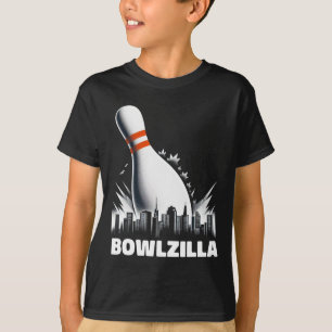 Camiseta Bowlzilla Destruindo Cidade Dez Pinos Homens Crian