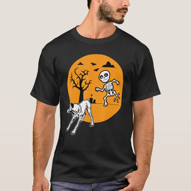Camiseta Boxão Cachorro Skeleton Bone Halloween Proprietári (Frente)