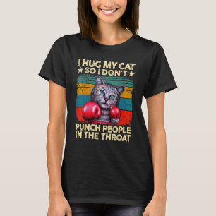 Camiseta Boxe Eu Abraço Meu Gato Para Não Socar as Pessoas