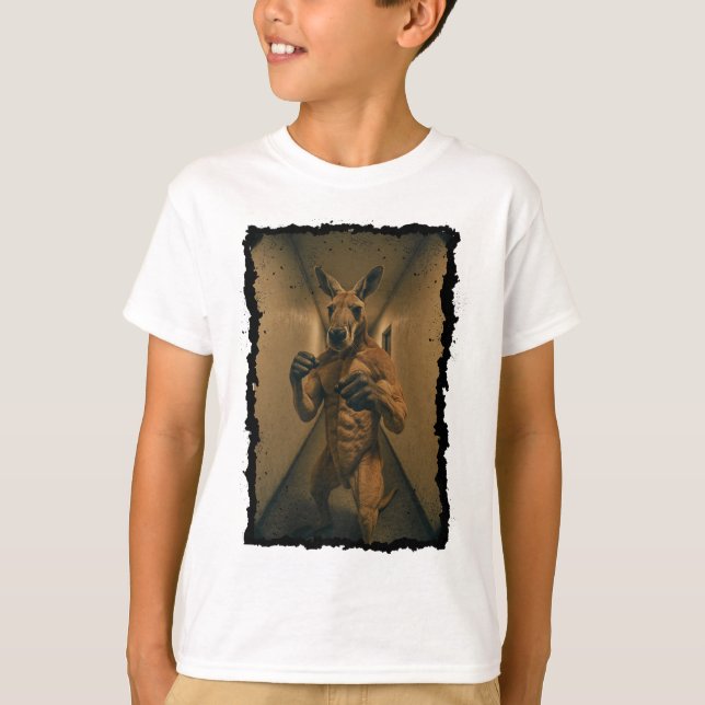 Camiseta Boxe Retro Canguru em Pé no Corredor Diversão  (Frente)