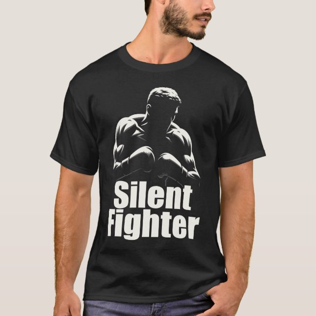 Camiseta Boxe Silent Fighter - Lutador de Silhueta Ousada (Frente)