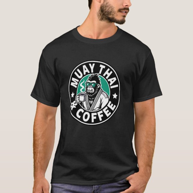 Camiseta Boxe Tailandesa Engraçada Muay Thai e Café (Frente)