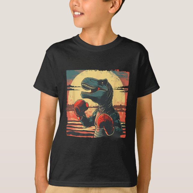 Camiseta Boxeador Dinossauro Boxe Dino Kickboxing T-rex Box (Frente)