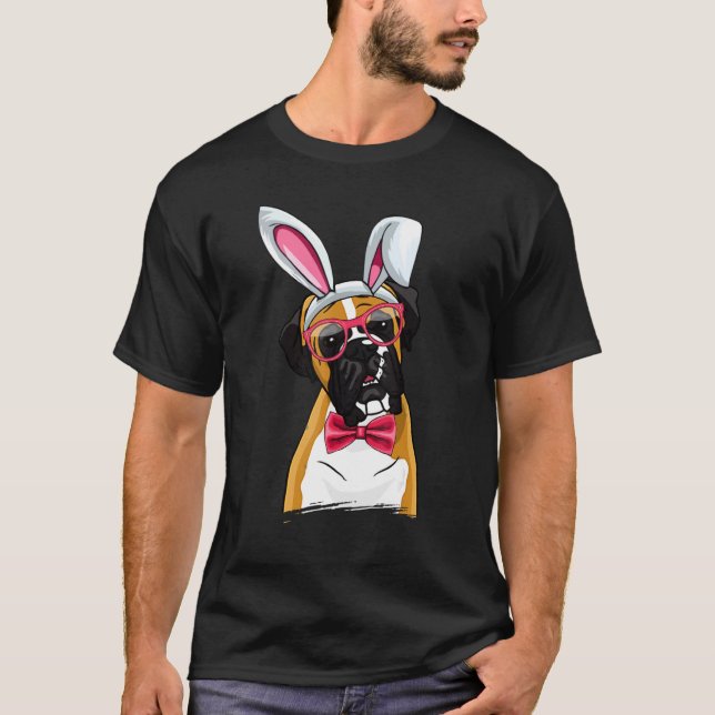 Camiseta Boxer Bunny Ears Óculos Ovos Páscoa Cachorro Coruj (Frente)