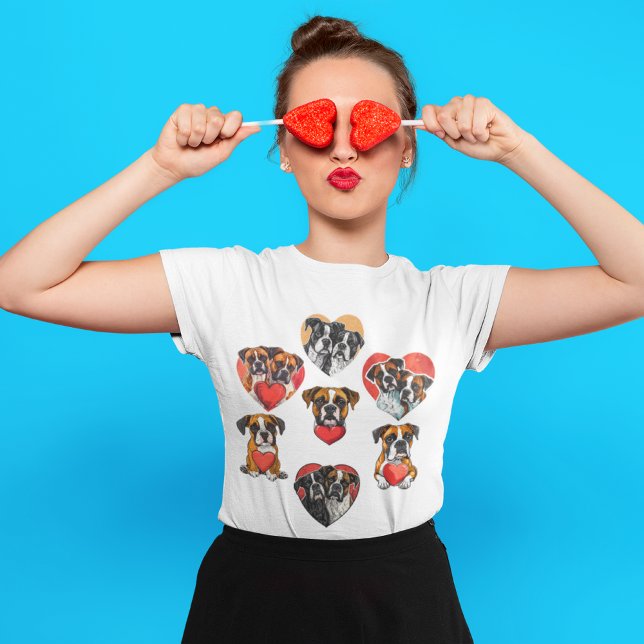 Camiseta Boxer Cachorro Cachorro Namorados (Cute Boxer Dog Valentine Watercolor womens T-Shirt)