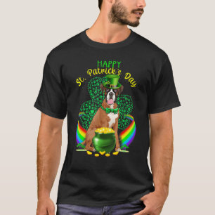 Camiseta Boxer Dia de São Patrício Feliz Cão Leprechaun Hat