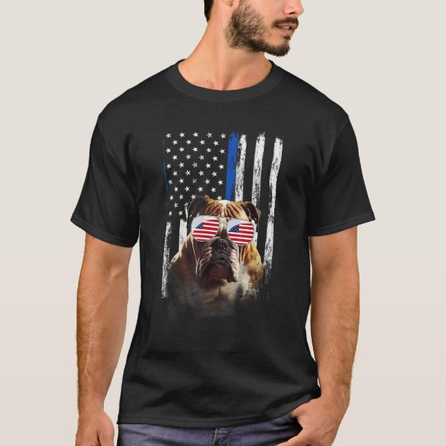 Camiseta Boxer Dog American Flag Patriotic Boxer Dog 4th Of (Frente)