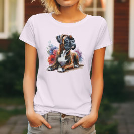 Camiseta Boxer Dog Blooms: Pup Reproduzido e Elegância Flor