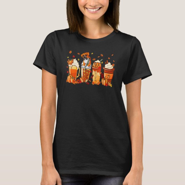 Camiseta Boxer Dog Coffee Beber Pumpkin Spice No outono (Frente)