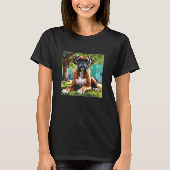 Camiseta Boxer Dog em Aquarela em um Parque (Frente)