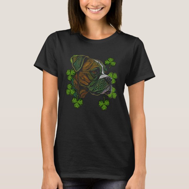 Camiseta Boxer Dog Face Mandala Shamrock C Irish St Patrick (Frente)
