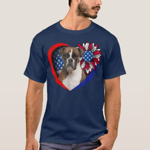 Camiseta Boxer Dog Heart American Flag 4 De Julho Dos Eua