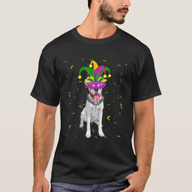 Camiseta Boxer Dog Mardi Gras Costume Men Mulheres Crianças (Frente)