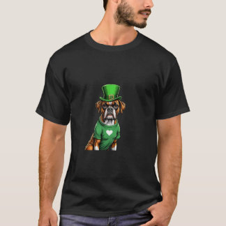 Camiseta Boxer Dog Rua Dia de Patrick I Irish Green Hat Rua