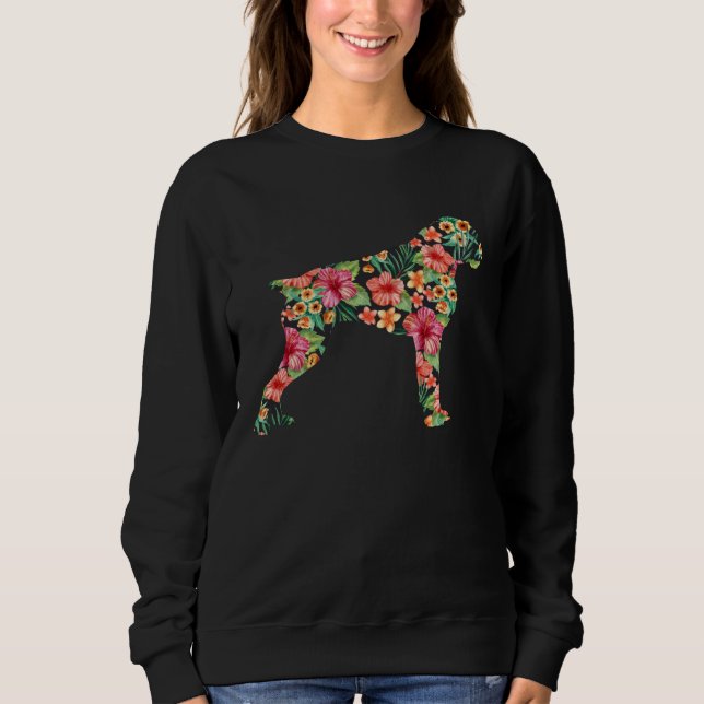 Camiseta Boxer Flower  Dog Silhouette Floral  Women Men (Frente)