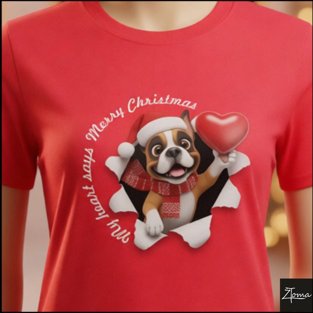 Camiseta Boxer Puppy Christmas Heart Scarf Graphic (Criador carregado)