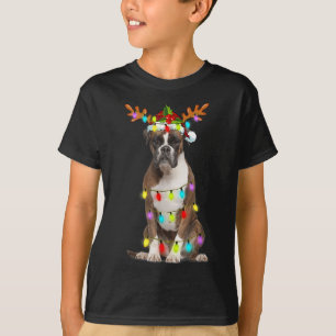 Camiseta Boxer Reindeer de Natal Luz Engraçada Cachorro Xma
