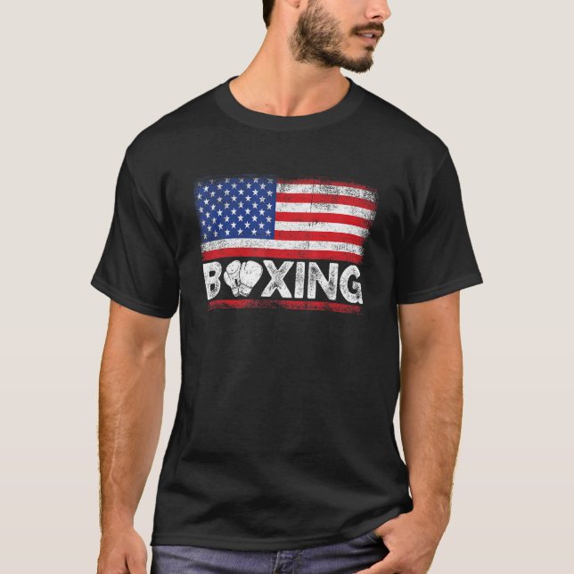 Camiseta Boxer Retro de Boxe Americano com Bandeira dos EUA (Frente)