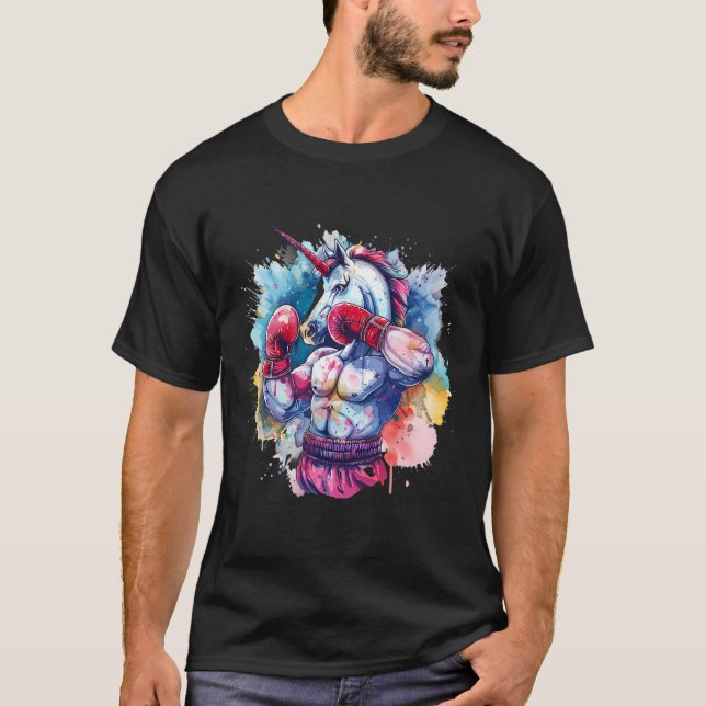 Camiseta Boxer Unicorn Com Luvas De Boxin Engraçadas (Frente)