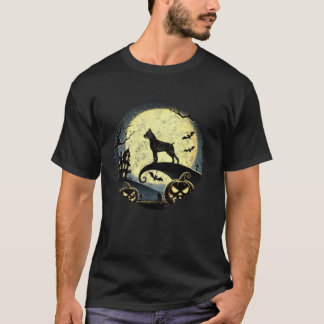 Camiseta Boxin Dog Halloween Spooky Moon Tee Boxer Pai