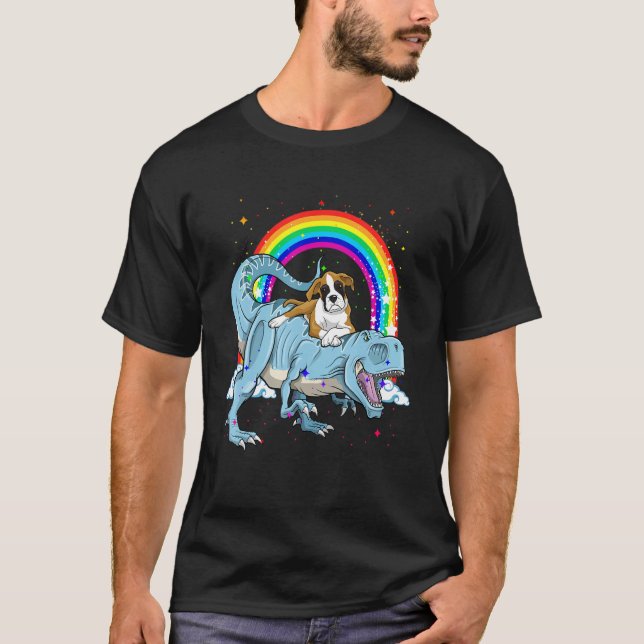 Camiseta Boxing Dinosaur rex Dog Boys Kids Rainbow (Frente)