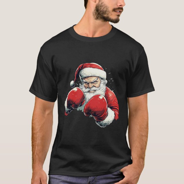 Camiseta Boxing do Papai Noel - Papai Noel com Luva Boxing (Frente)