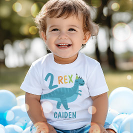 Camiseta Boy Blue Dinossaur Dois segundos aniversários Rex