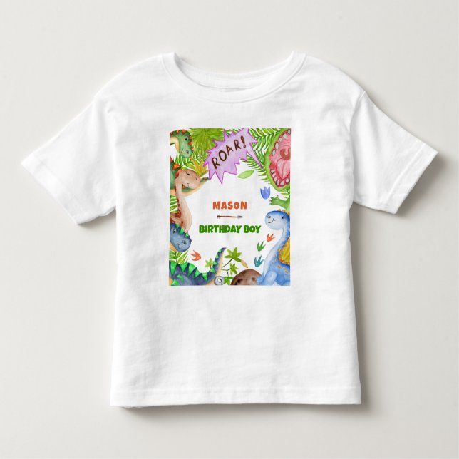 Camiseta Boy Dinosaur 4th Birthday Invitation (Frente)