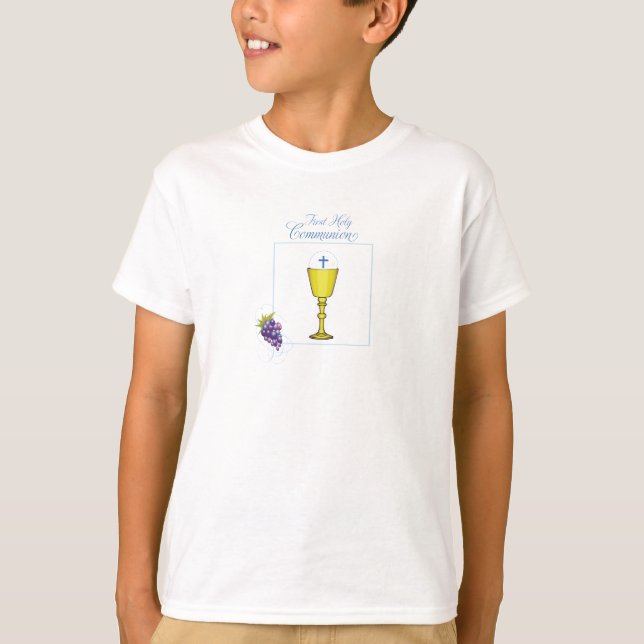 Camiseta Boy First Communion, Chalice com Host e Uvas (Frente)