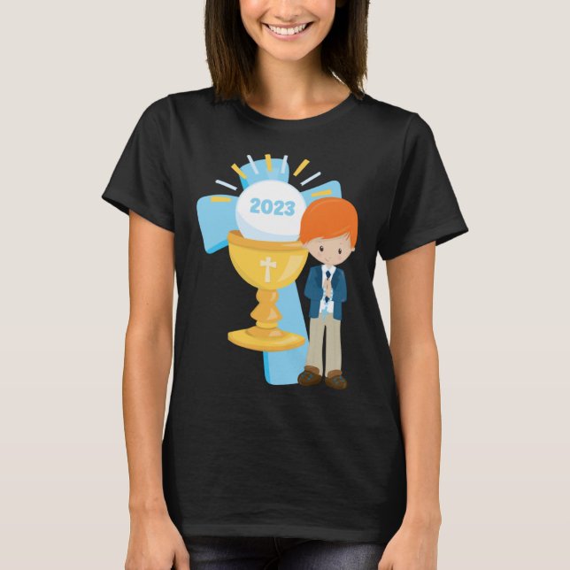 Camiseta Boy First Communion Keepsasaem 2023 Cross Blue Ros (Frente)