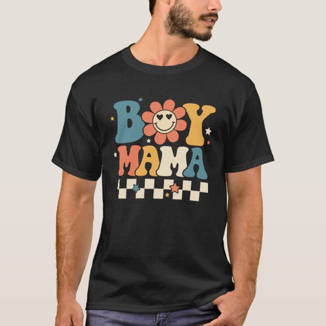 Camiseta Boy Mama Happy Mother s Day Groovy Retro Best Mom  (Frente)