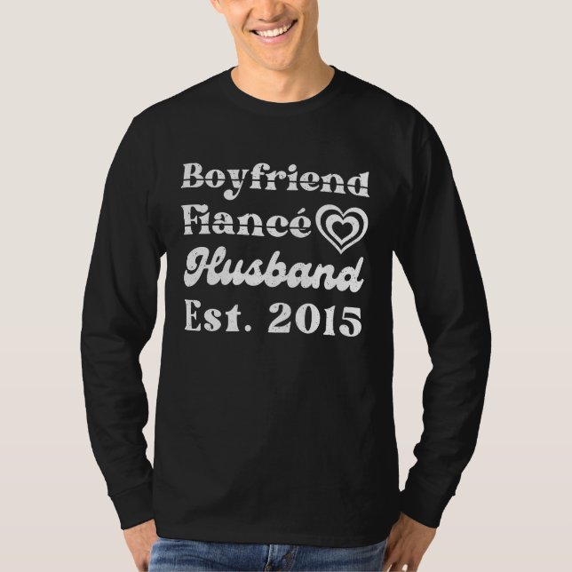 Camiseta Boyfriend Fiance Husband Est 2015 Wedding Annivers (Frente)
