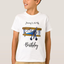 Camiseta Boys birthday party with blue and yellow biplane